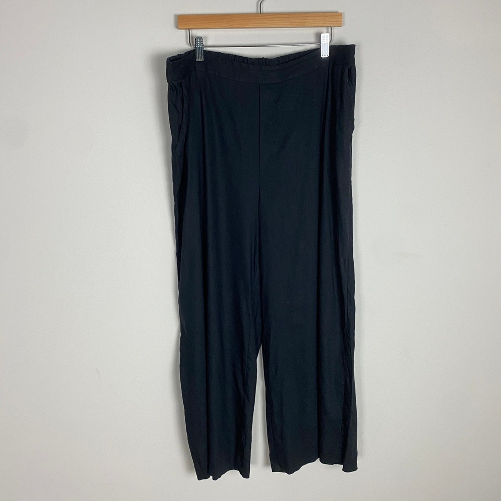 Nordstrom Linen Blend Wide Leg Pants Womens 16 Black Elastic Waist Trousers